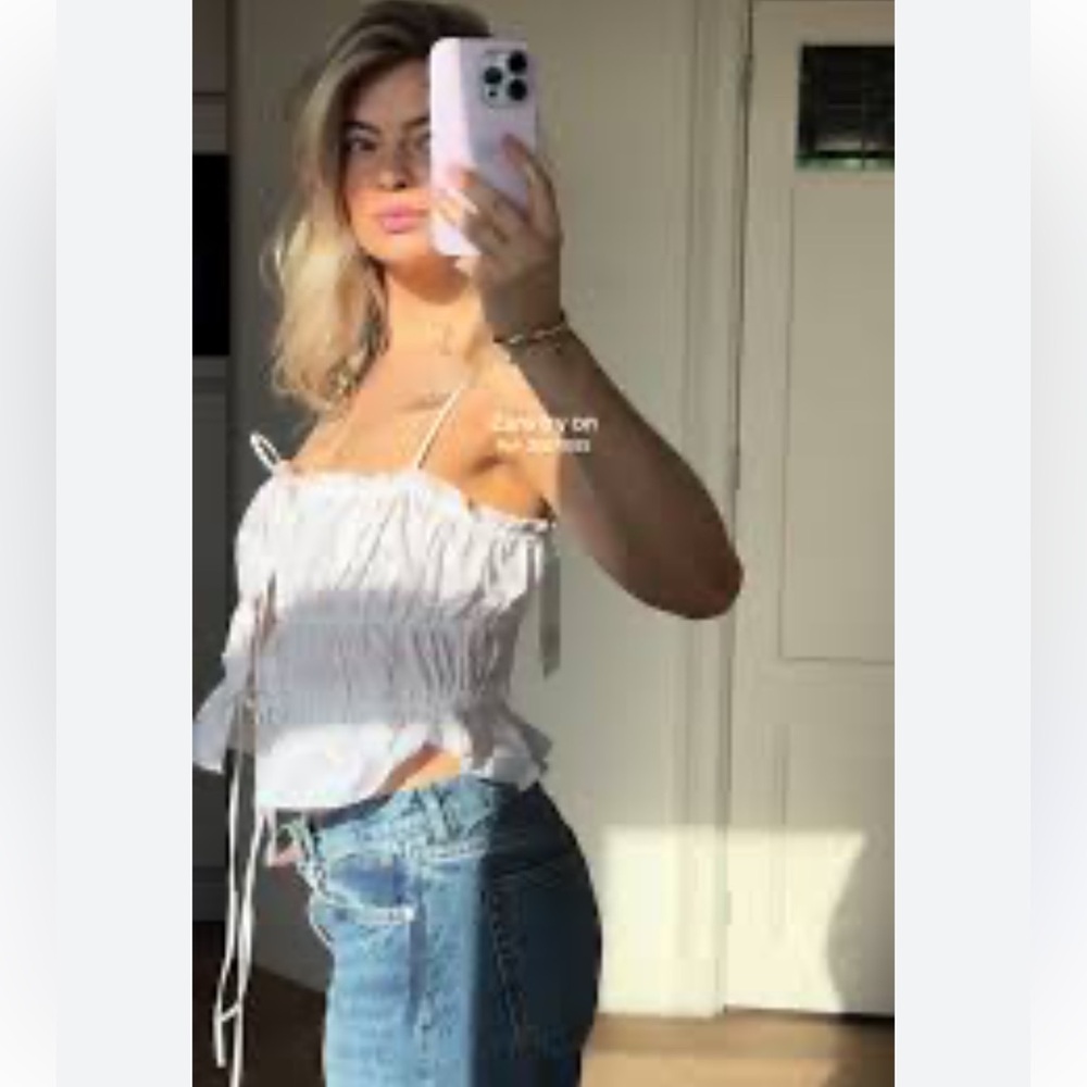 Zara tied poplin top white Medium - Picture 5 of 16